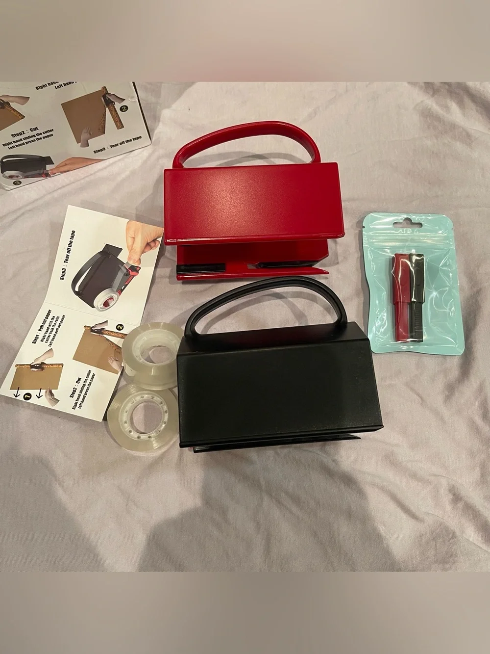 Wrapping Paper Cutter & Tape Dispenser Tool with 4 Tapes & Blades 2Pack Set Xmas